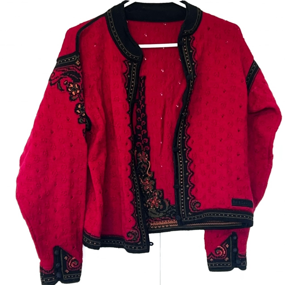 Vintage Dale of Norway Red Wool Sweater Nordic Fair Isle Made in Norway Size Med